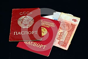 Soviet passports and money. photo