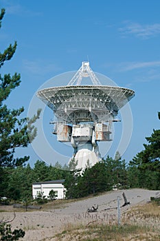 Soviet radio telescope near abandoned military town Irbene