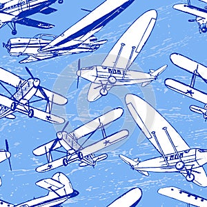 Soviet retro planes seamless pattern