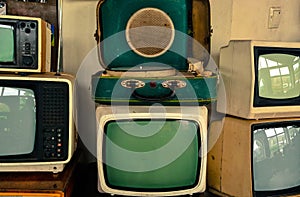 Soviet retro TVs and record-player photo