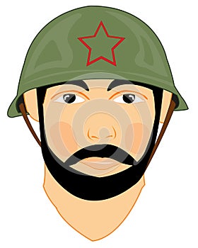 Soviet soldier in helmet on white background is insulated