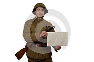 Soviet soldier shows sign