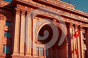 Soviet style authoritarian totalitarian building, with communist symbols