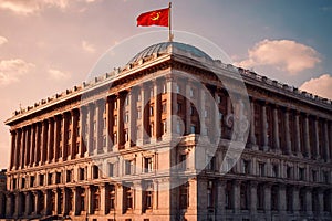 Soviet style authoritarian totalitarian building, with communist symbols