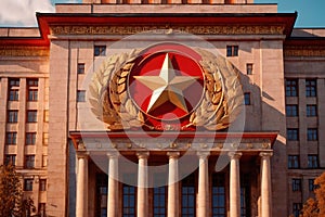 Soviet style authoritarian totalitarian building, with communist symbols