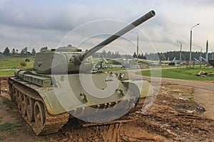 Soviet T-34 tank in the Belarusian museum complex Stalin`s Line
