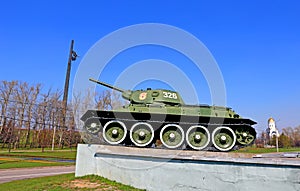 Soviet tank monument in Victory Park in Moscow photo