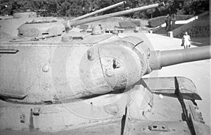 Soviet tank in open-air museum. Monument to Soviet technology of