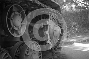 Soviet tank in open-air museum. Monument to Soviet technology of