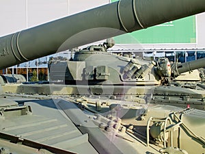 Soviet tanks stand in the open air in the museum