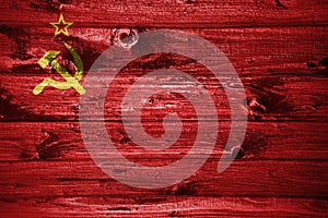 Soviet Union flag on wooden planks background