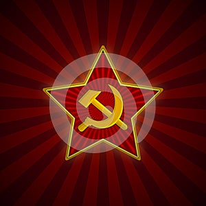 Soviet Union Red Star with hammer and sickle. Symbol of the USSR army. Background template for february 23. Vector.