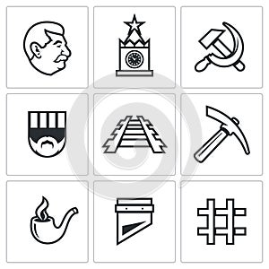 Soviet Union and the repression of political prisoners icons set. Vector Illustration.