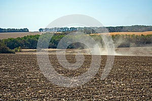 Sowing grain with a modern machine in the field