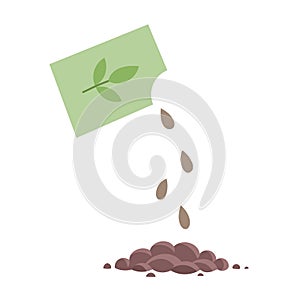 Sowing seeds into the soil. Vector illustration.