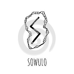 Sowulo rune written on a stone. Vector illustration. Isolated on white