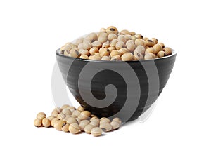Soy beans in bowl isolated on white
