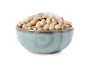 Soy beans in bowl isolated on white