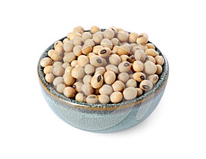Soy beans in bowl isolated on white