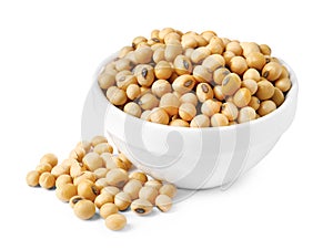 Soy beans in bowl isolated on white
