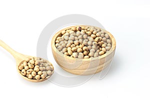 Soy beans in bowl on white background