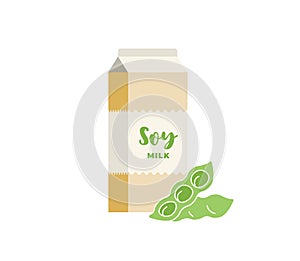Soy beans milk cardboard box. Vegetarian lactose free drink package. Healthy vegan soya eco dairy beverage carton