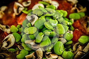 soy beans with mushrooms and vegetables