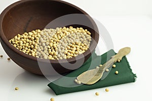 soy beans in wooden bowl photo