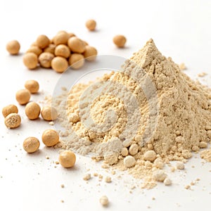 Soy flour on white background