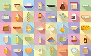 Soy food icons set flat vector. Drink food