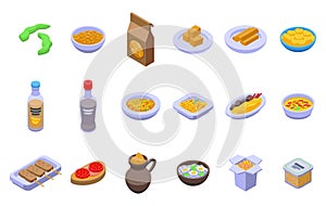 Soy food icons set isometric vector. Milk soya