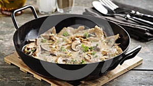 Soy meat stripes in creamy sauce