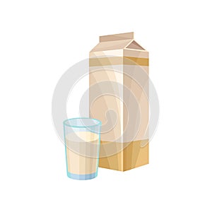 Soy milk in a carton pack, healthy diet food, vegan source of protein vector Illustration on a white background