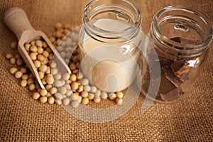 Soy milk , soy beans and chocolate bars