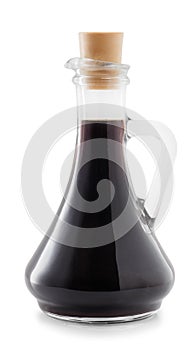 Soy sauce in bottle isolated on white
