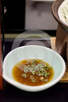 Soy Sauce in a bowl with green onions