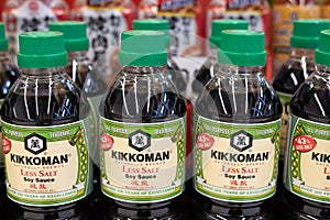 Soy sauce Kikkoman in bottles