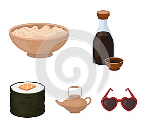 Soy sauce, noodles, kettle.rolls.Sushi set collection icons in cartoon style vector symbol stock illustration web.