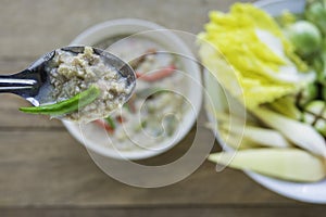 Soya bean dipping sauce with pork in coconut milk