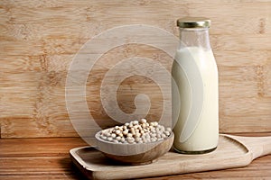 Soya-bean seeds and milk photo