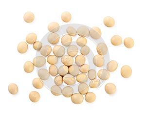 Soya beans isolated on white, top view