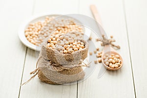 Soya beans in a sack photo