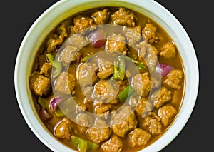 Soya manchurian, Veg Manchurian with gravy, Popular street food of India, selective focus