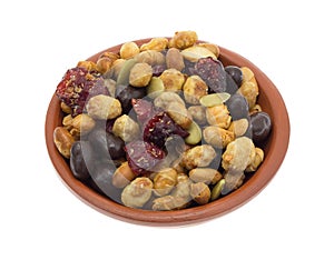 Soybean cranberry trail mix in a small bowl