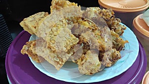 Soybean crispy with fried tofu traditional indonesian food