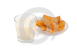 Soybean milk with fried bread stick isolated