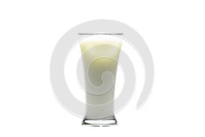 Soybean milk with ice in limpid glass on background photo