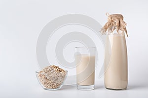 Soybean milk and legume on white background