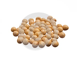 Soybean. Pile of grains, isolated white background.