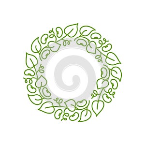 Soybean plant pattern circle frame ornament. Flourish background design element. Editable outline stroke. Vector line.